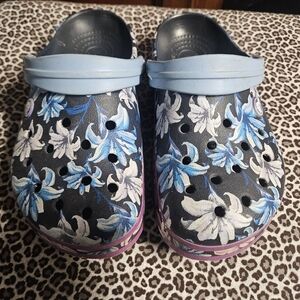 CROCS Blue and Purple Floral Clogs